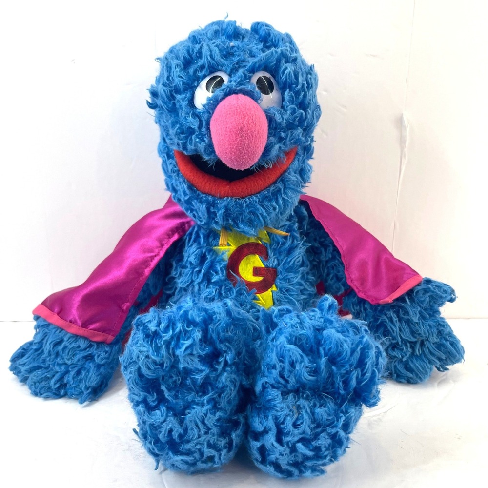 Sesame Street Super Grover Plush Toy Kids Blue Superhero Cape